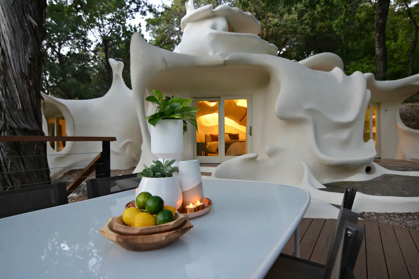The backdoor leads to an outside dining area.