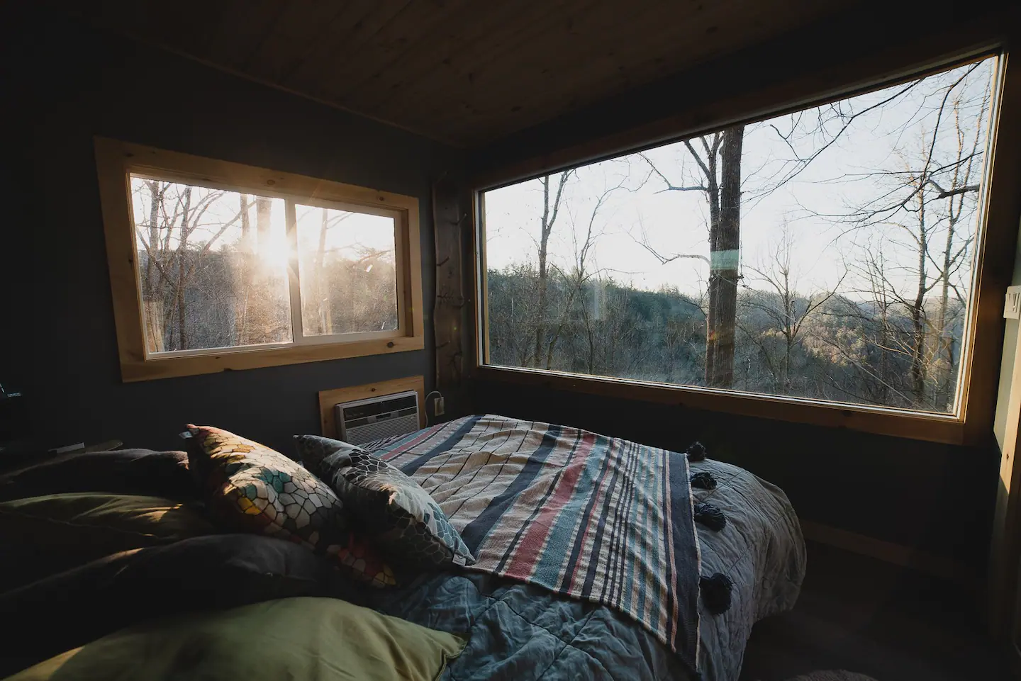 The suspended bedroom has a comfortable queen-sized bed.