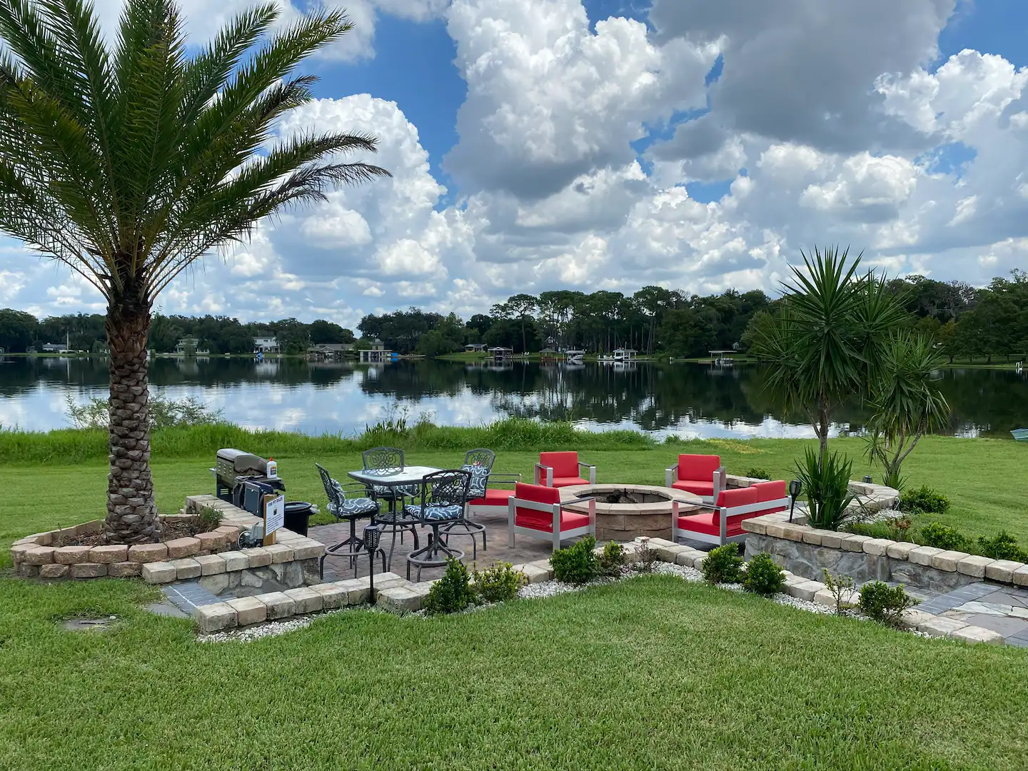 Outside fire pit with chairs for a relaxing time.