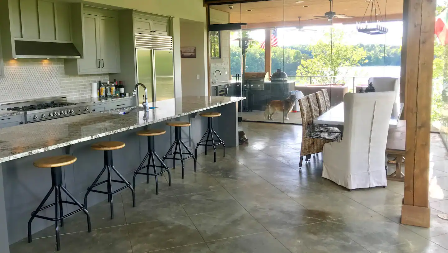 Kitchen with lake view for enjoyable cooking.