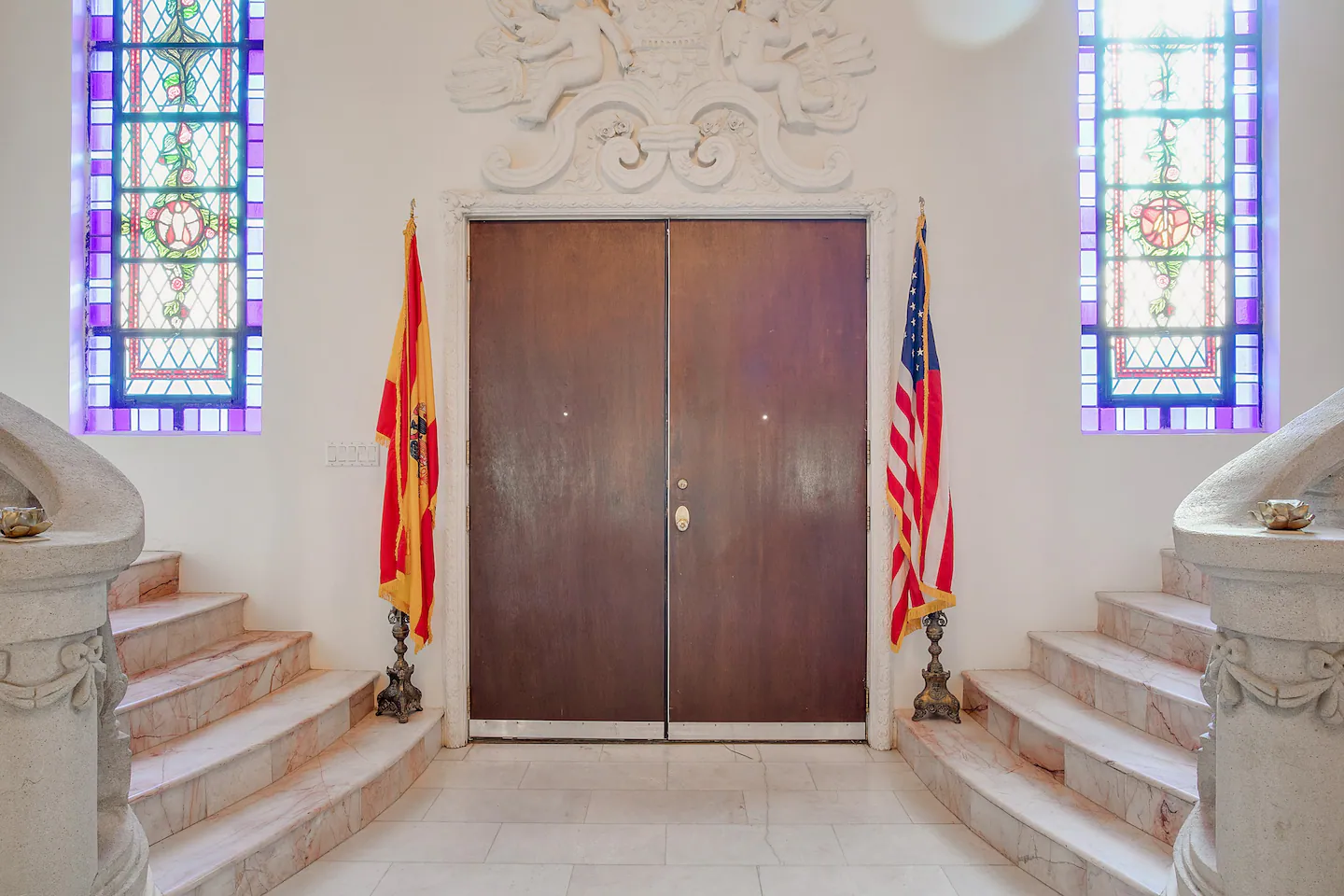 Elegant marble steps at the entrance.