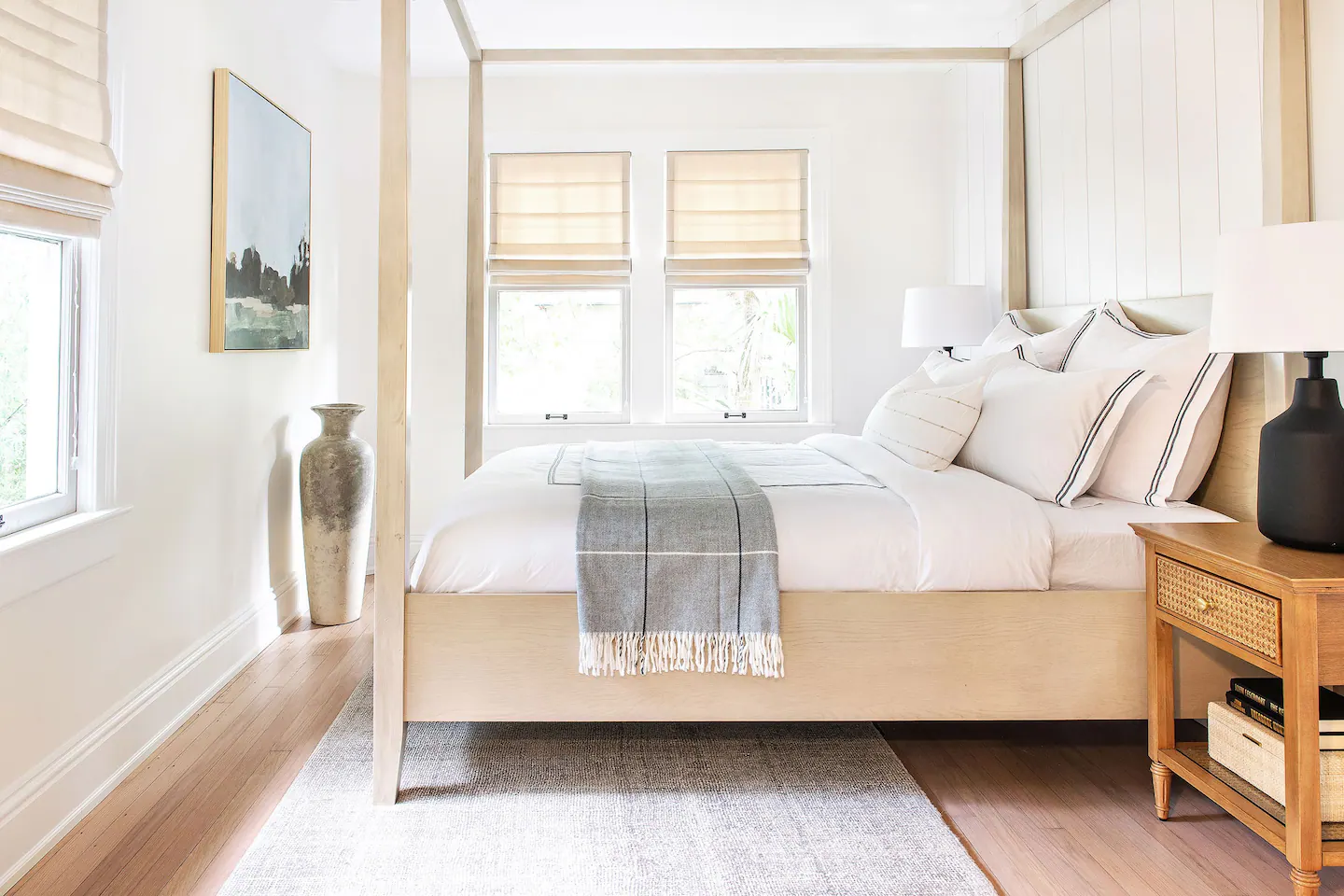 The master suite has a queen bed