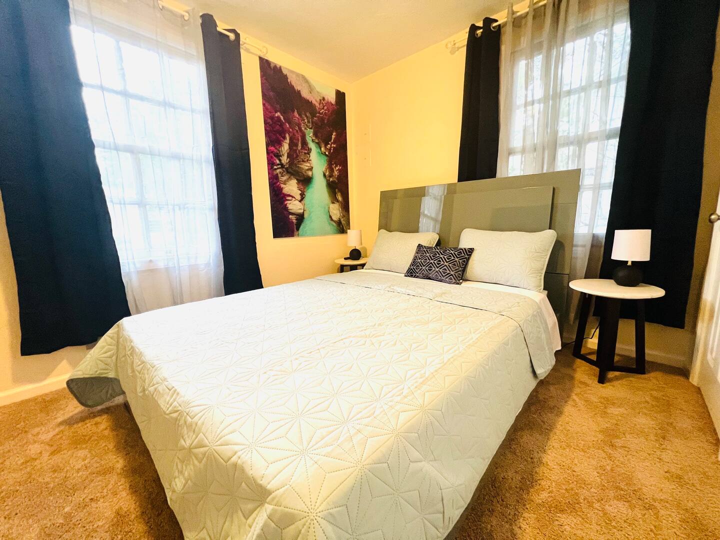 This home features Smart tvs in the living room 70” and 50” Smart tvs in each bedroom.
