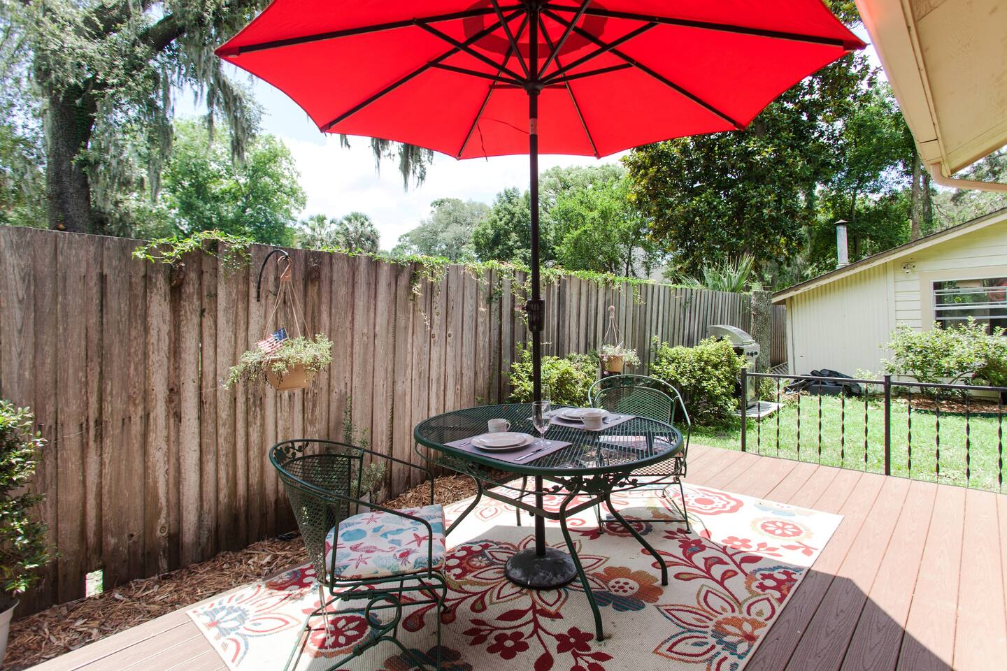 Comfortable and private deck area out back.